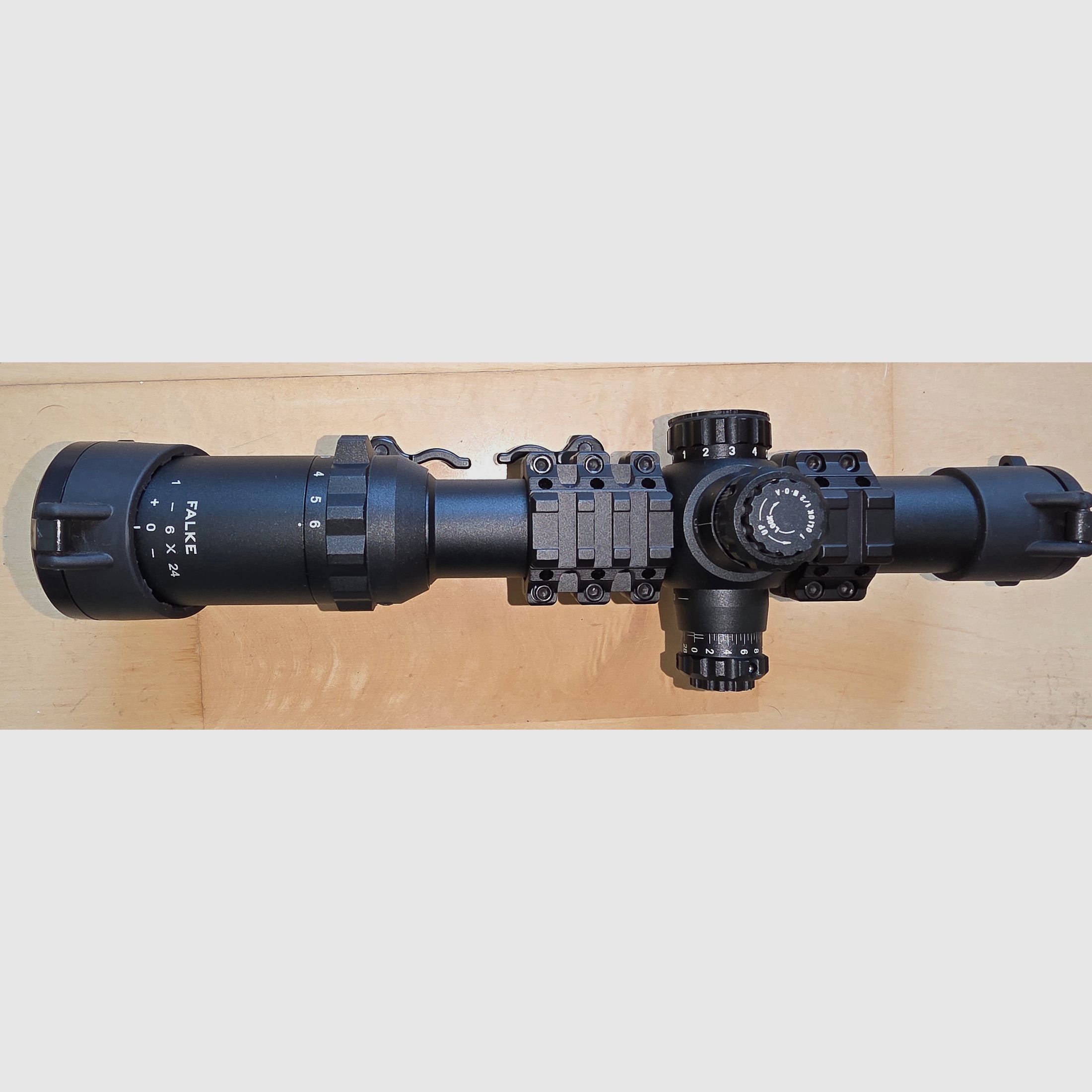 Drive hunting scope/ riflescope/ LPVO Falke 1-6x24, with illuminated reticle, MIL-Dot, including quick-release mount