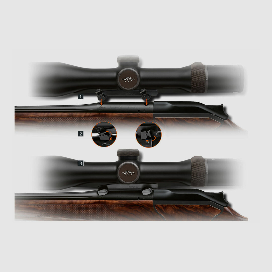 Blaser saddle mounts - high version for Swarovski inner rail