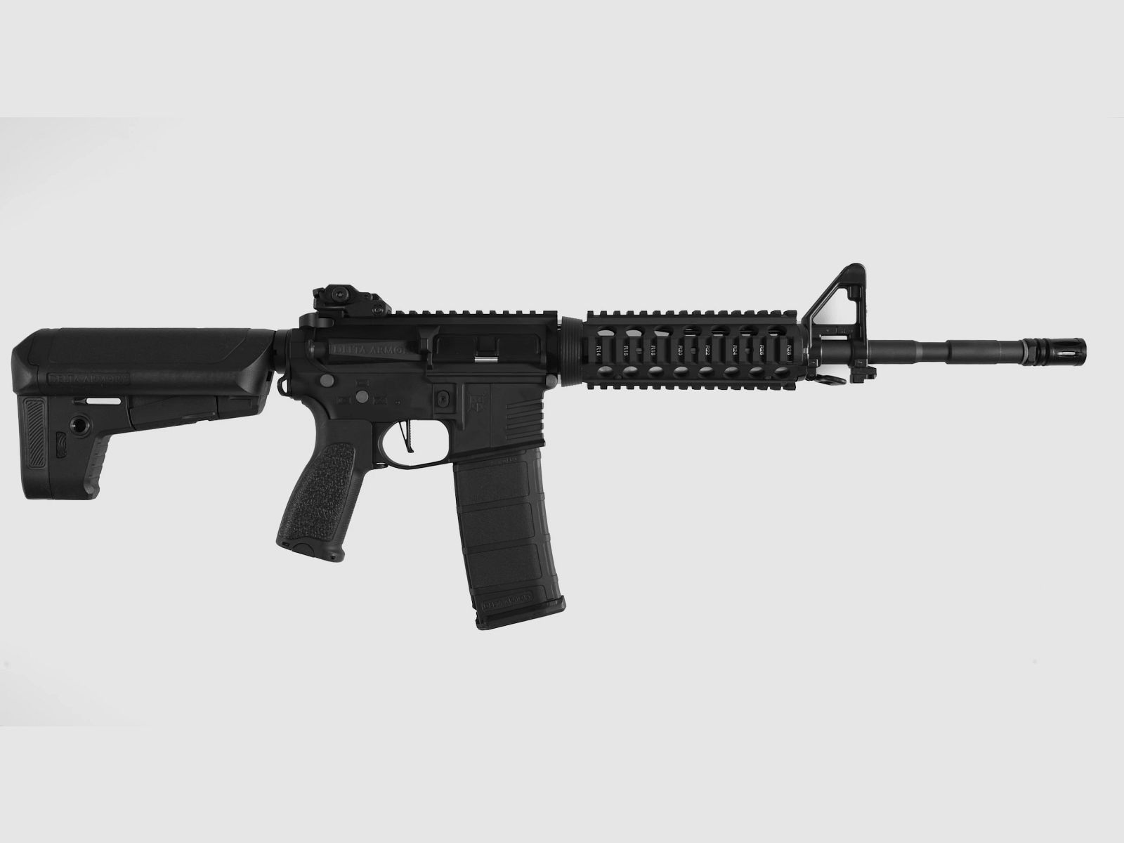 AR15 RIS ALPHA Vollmetall ETU Vollmetall Delta Armory Schwarz S-AEG Airsoft Gewehr Frei ab 18 Jahren