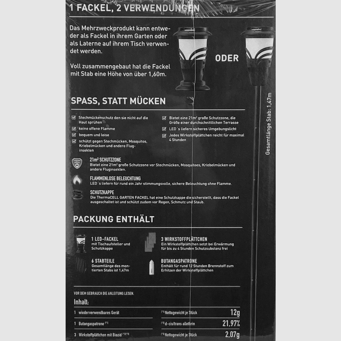 Thermacell Thermacell Mückenabwehr Terassenfackel Jagdzubehör