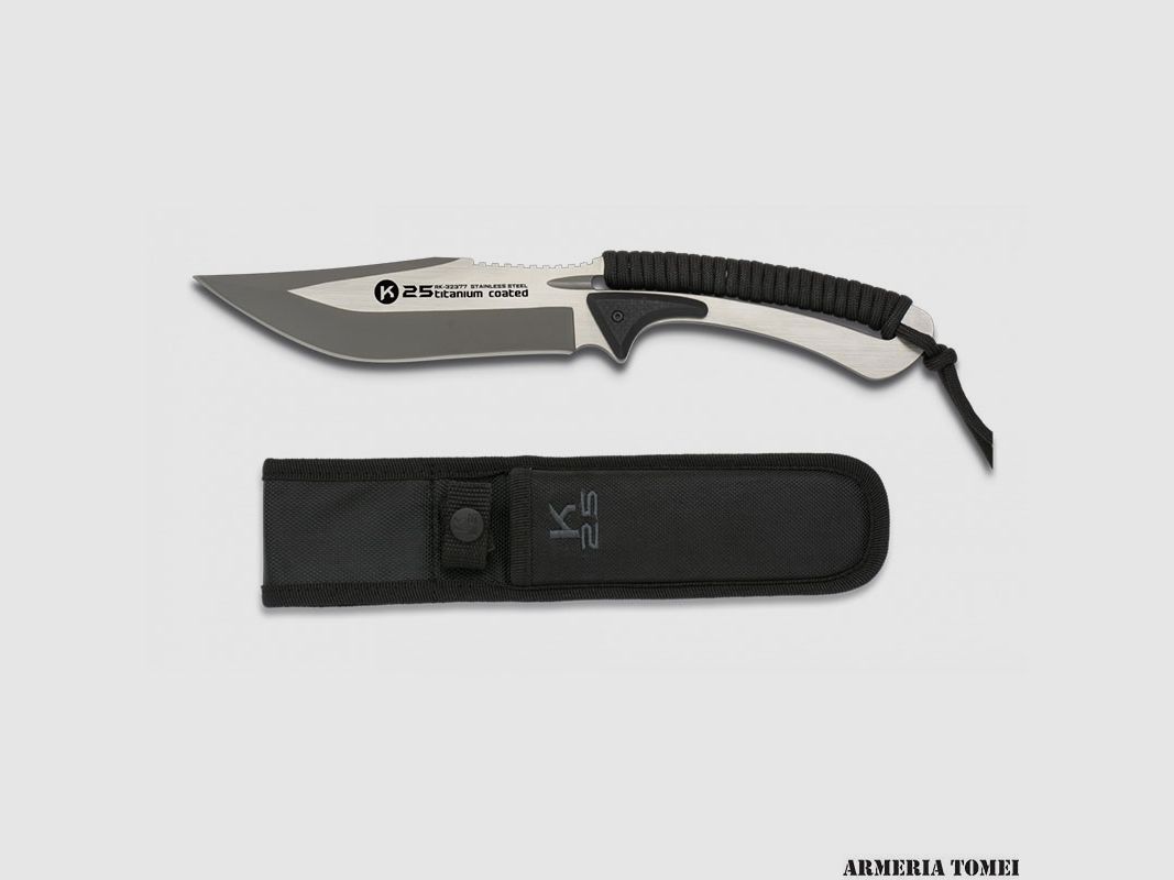 K25 – KNIFE WITH BLACK ROPE HANDLE 13.3CM BLADE