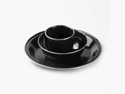Juego de utensilios de camping de esmalte pequeño de 3 piezas en negro