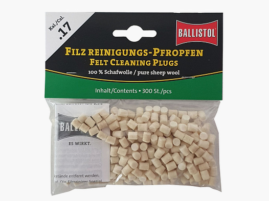 BALLISTOL Filz Reinigungs-Pfropfen Klassik Kal. .17 / 300 Stk.