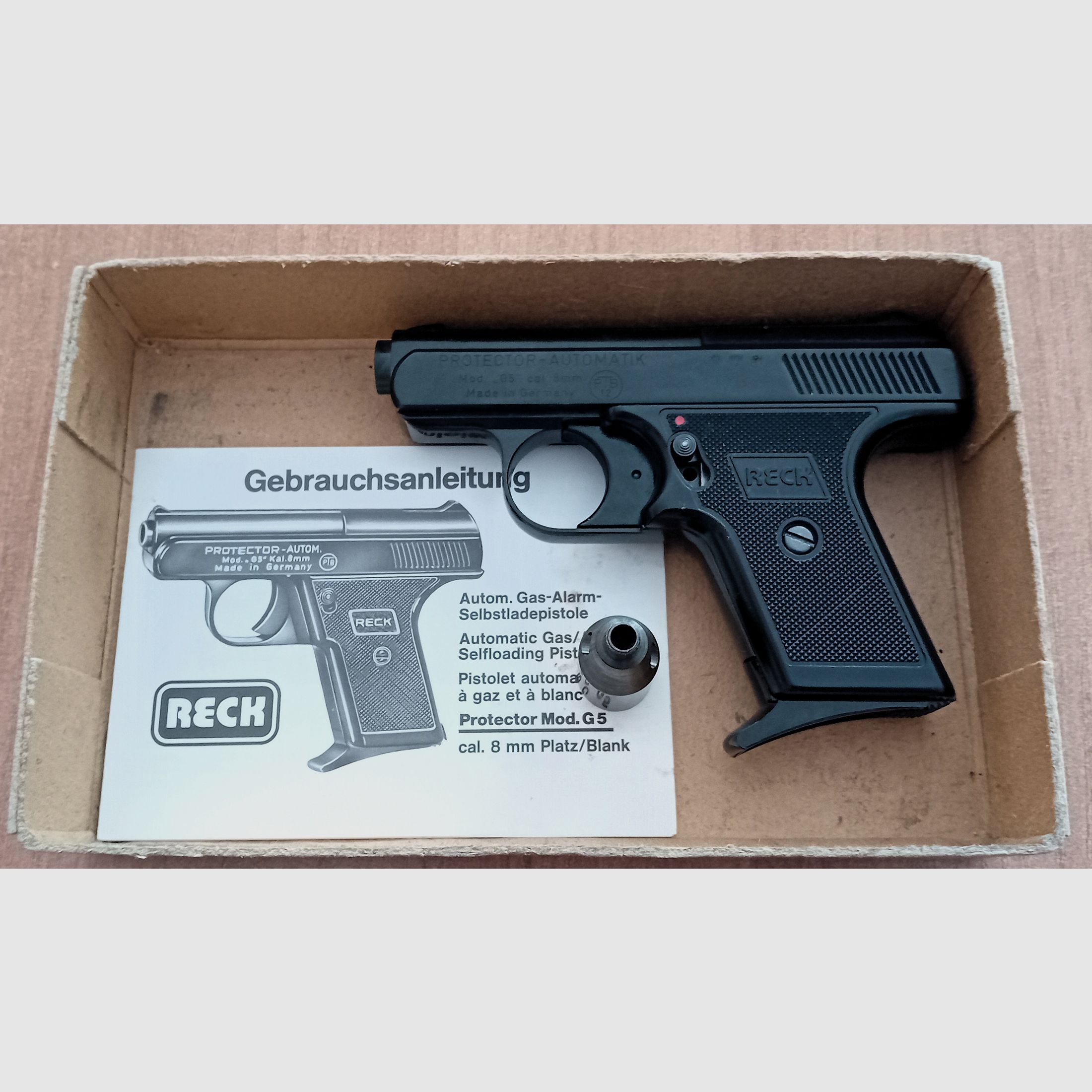 Ancien Reck Protector Autom. Mod. “G5” dans le premier PTB 12/ Cal. 8 mm Knall