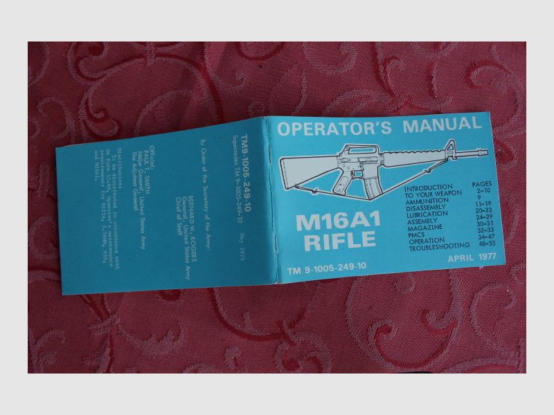 US M16 A1 Rifle. Originale Betriebsanleitung, Army Manual, aus 1977. Keine Kopie!!!