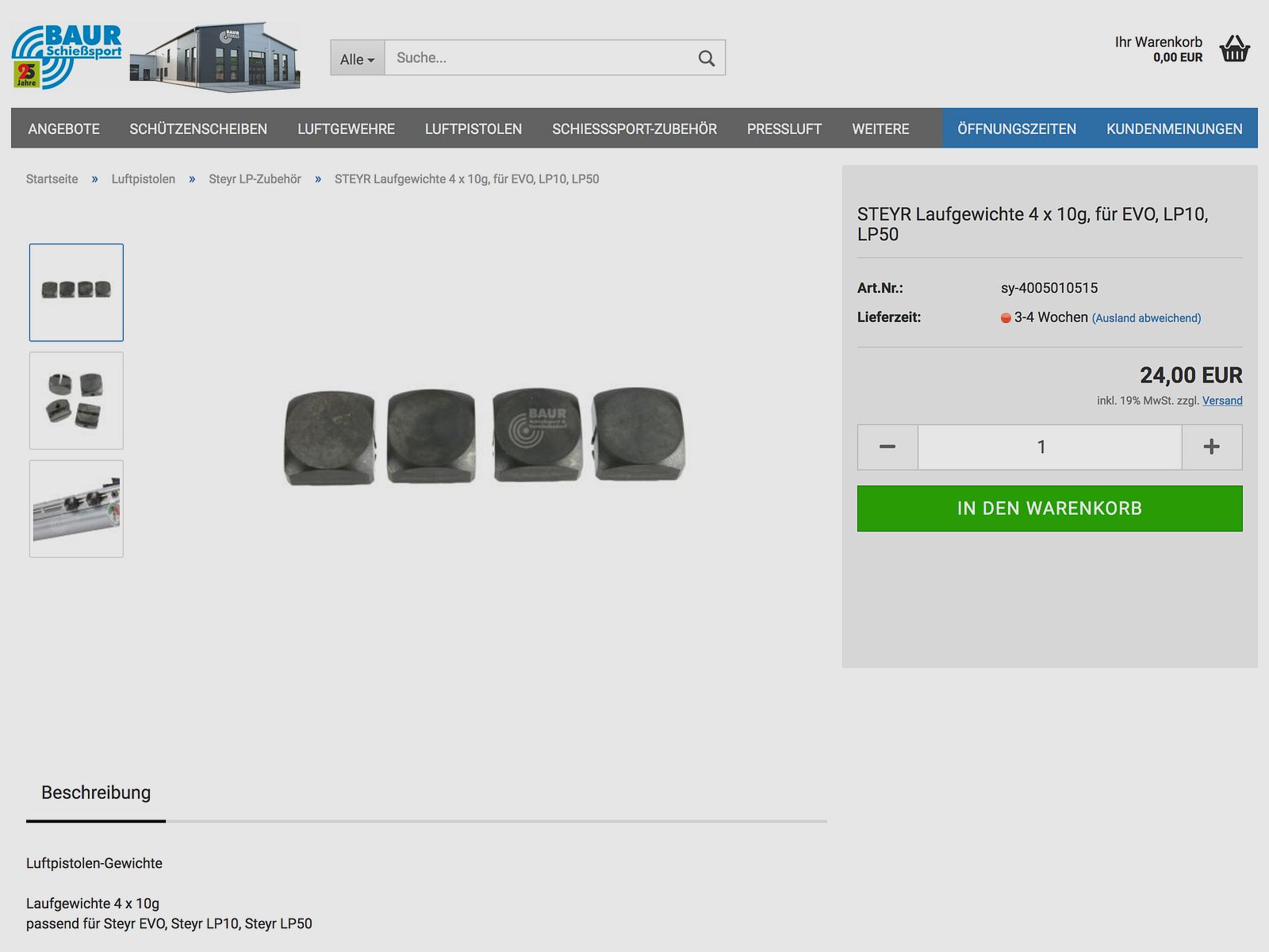 Original weight for Steyr EVO10, EVO10E, LP10, LP10E, LP50