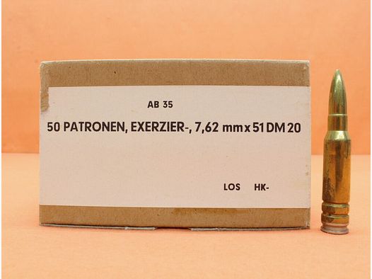 BUND SURPLUS Deko-/Sammlermunition .308Win Exerzierpatrone 7,62x51 BUND/ BGS 50 Stück in Originalverpackung