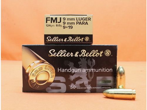 Sellier & Bellot Kogel 9mm Luger S&B/ Sellier & Bellot 124grs FMJ 20x VE 50 = 1000 kogels/ 8,0g volmantel (9mm Para/9x19)