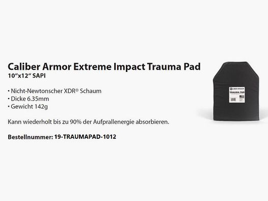 Extreme Impact Trauma Pad Caliber Armor, 10"x12"