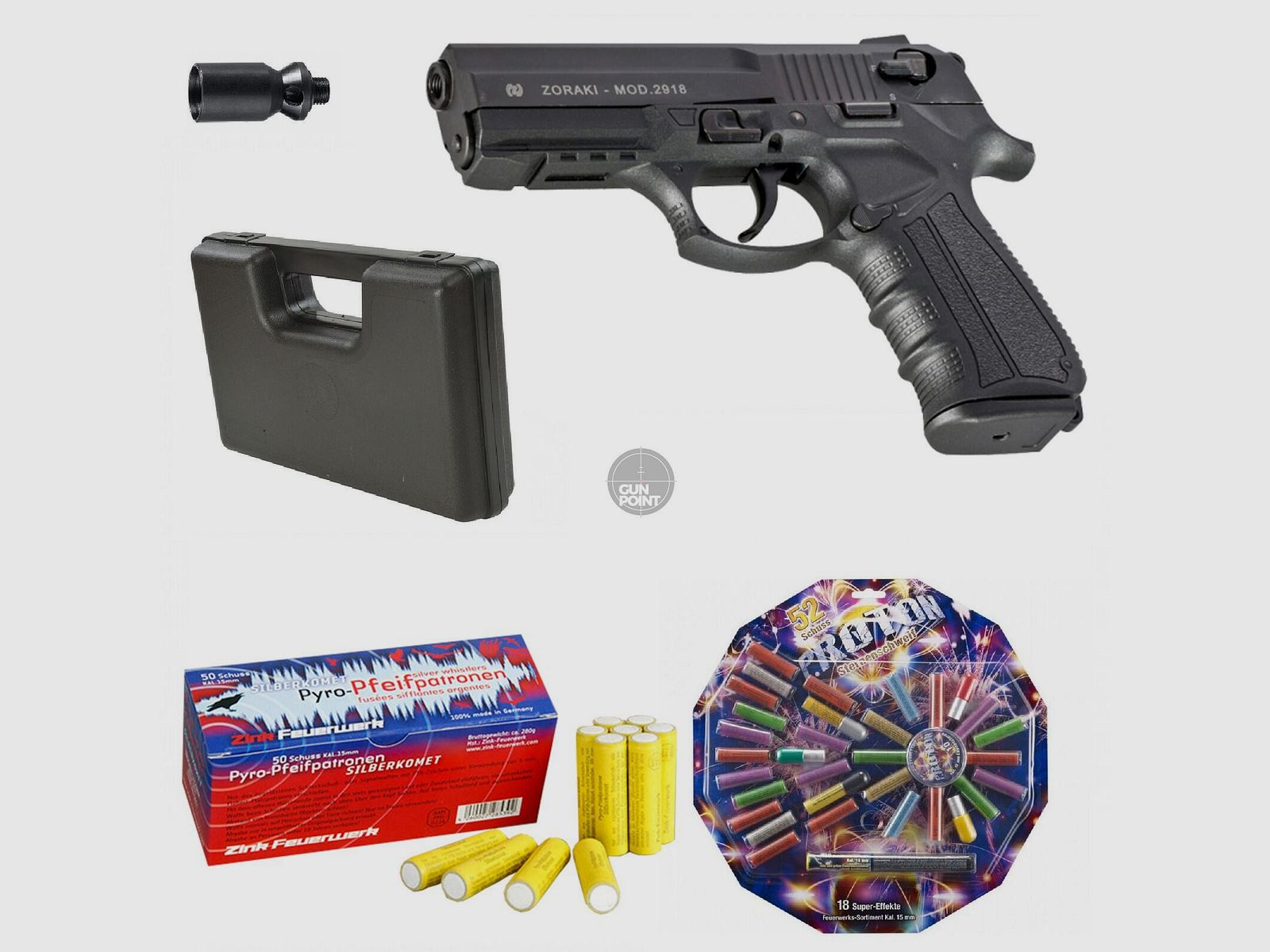 SET !!! Schreckschuss - Pistole - Zoraki 2918 - 9 mm P.A.K. inkl. Koffer & 80 Schuss Effektmunition/ Feuerwerk