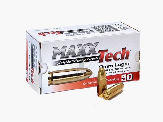 MaxxTech 9mm Luger 124gr. FMJ naboje 50 sztuk