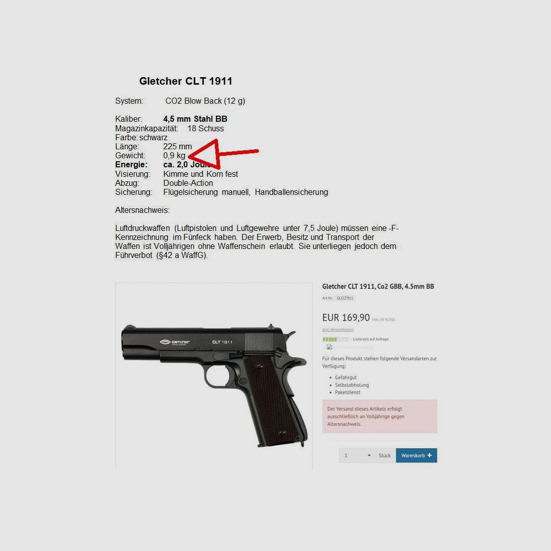 Legendäre CLT 1911 (Übungspistole, da Gewicht wie Original)