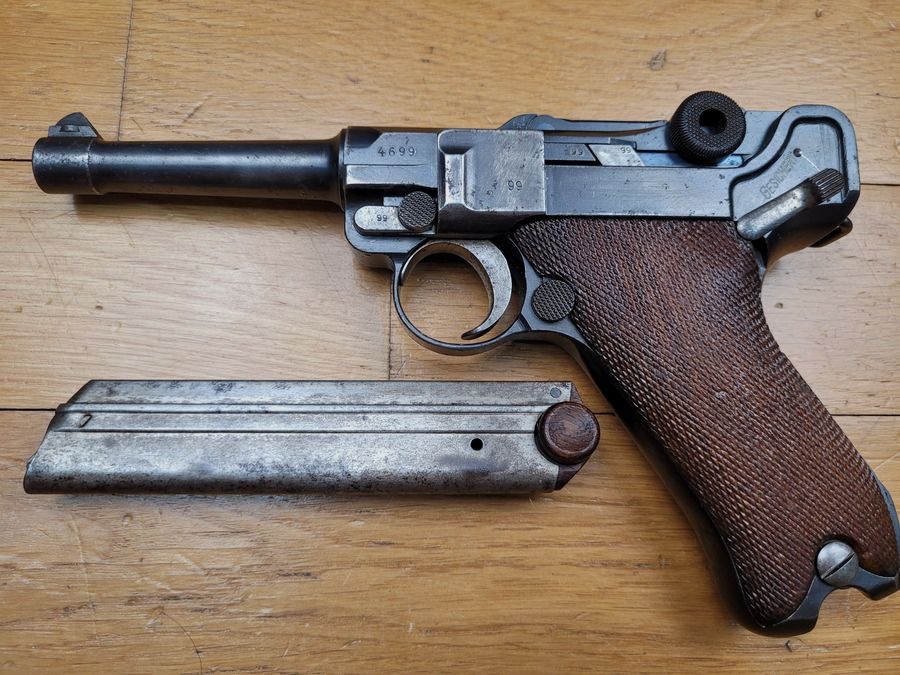 Sehr schöner Luger P08 Pistol Erster Weltkrieg – Herstellung DMW von 1916 – vollständig monomatrikuliert einschließlich Magazin – Wunderschöner Lauf -TBE, Bild 1 von 21