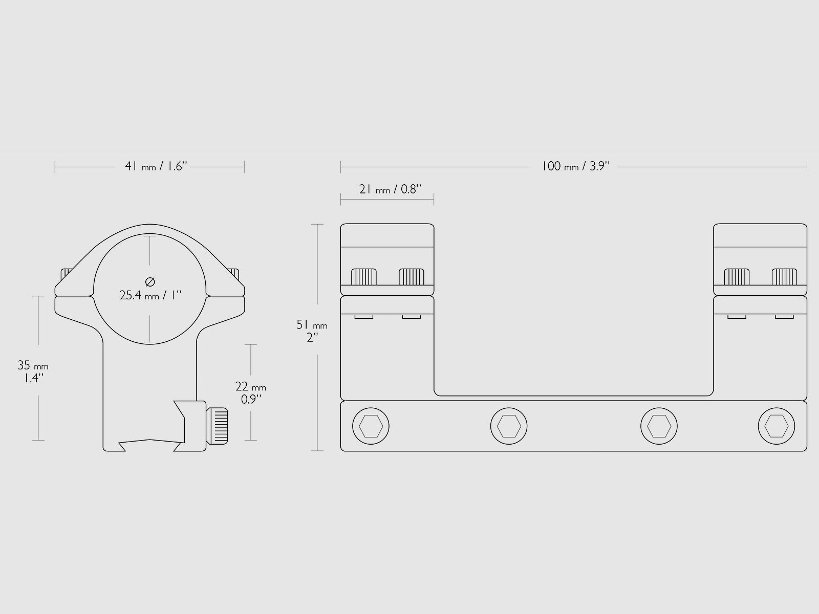 HAWKE 22105 25,4mm 1" Ringmontage Hoch für 9-11mm Schiene Zielfernrohr Halterung