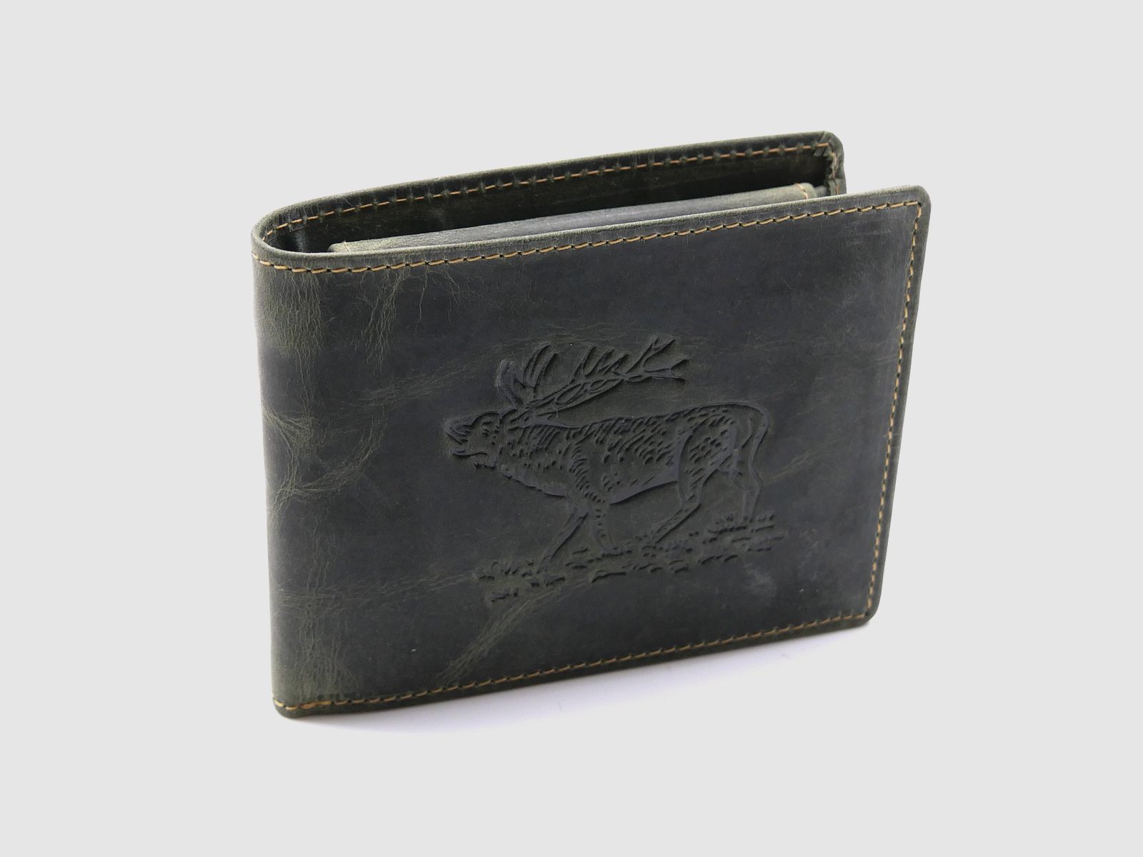 Greenburry Leder Geldbörse olive Vintage Animal Collection Hirsch 1705-stag-30