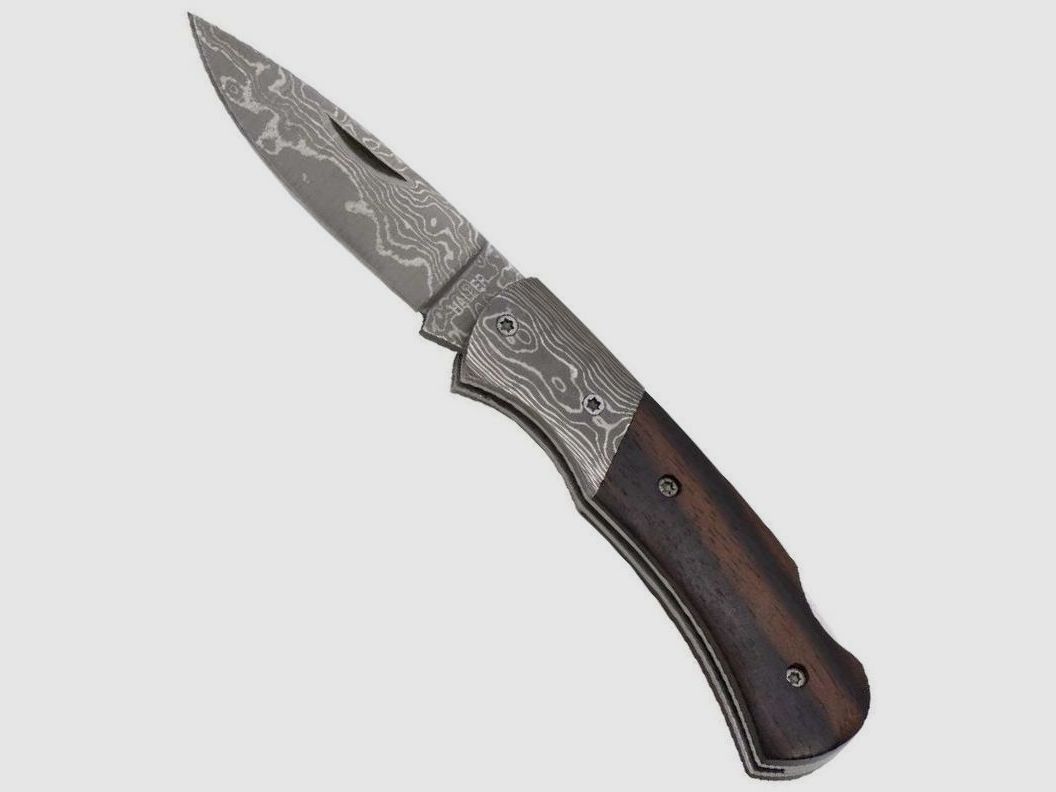 Damast-Taschenmesser mit Ebenholz-Griff