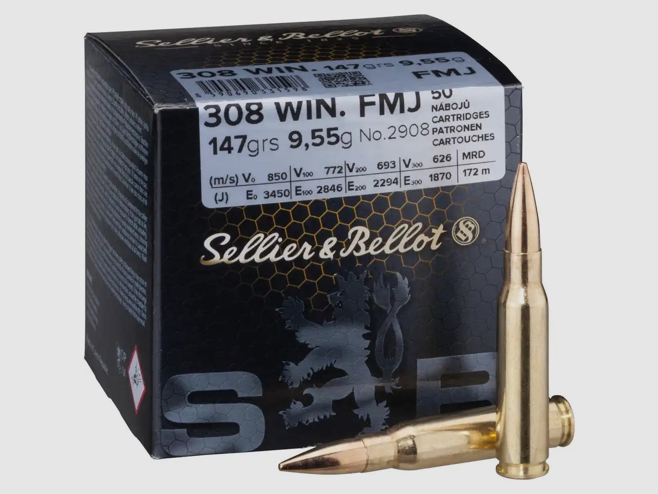 S&B Büchsenpatrone Kal. .308 Vollmantel 147 grs. 9,5g