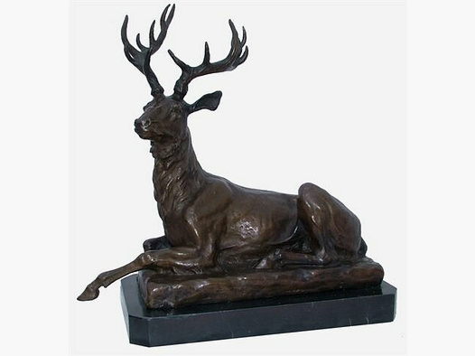 Lovergreen große Bronzestatue Motiv Hirsch liegend und wachsam umherschauend