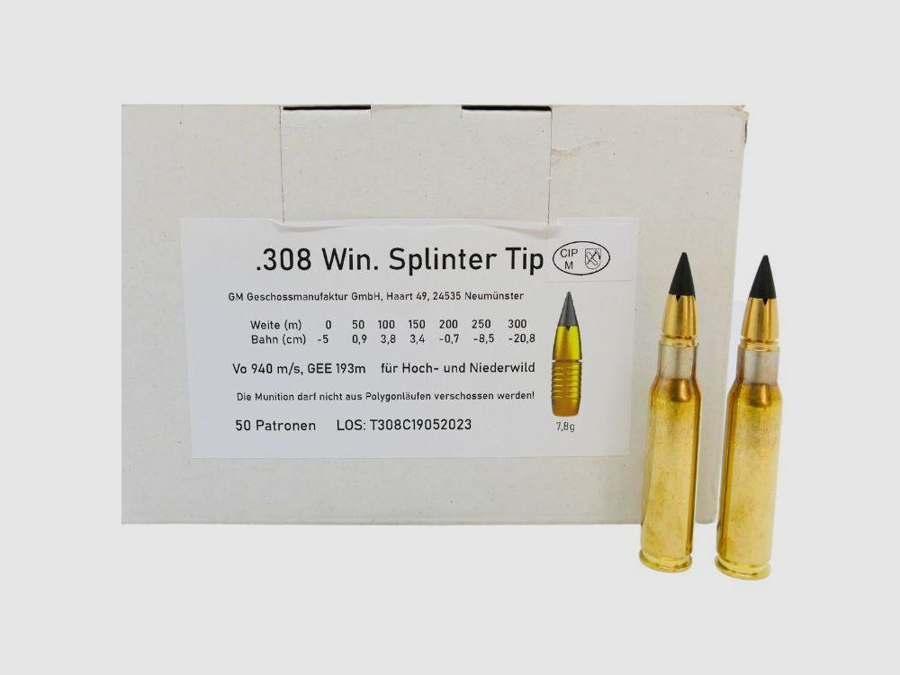 Geschoss-Manufaktur .308Win Splinter Tip 7,8g/120grs Büchsenpatronen Bleifrei
