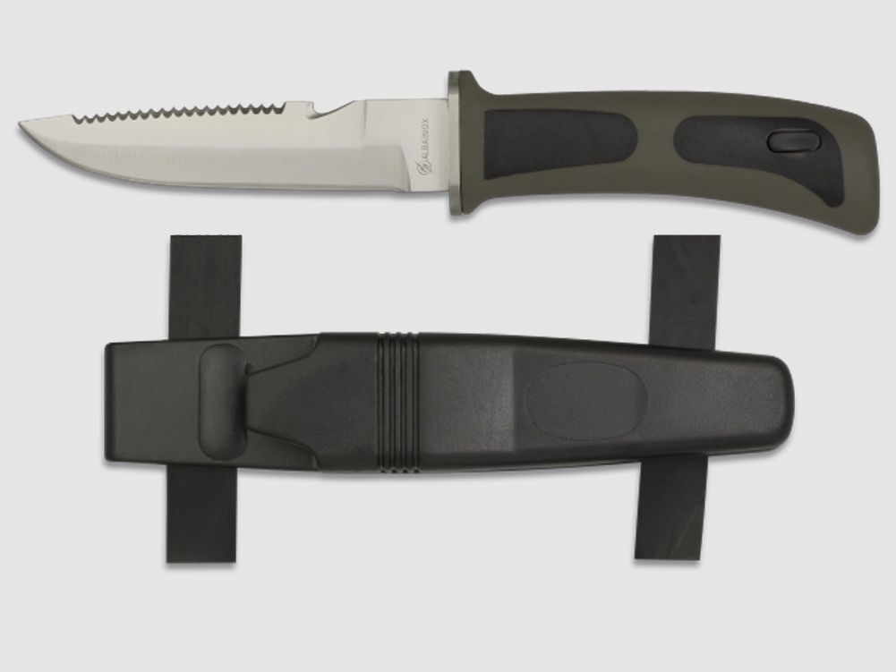 Tauchermesser mit Sgercken und Cutter,Bein-Gummi, SCHWARZ