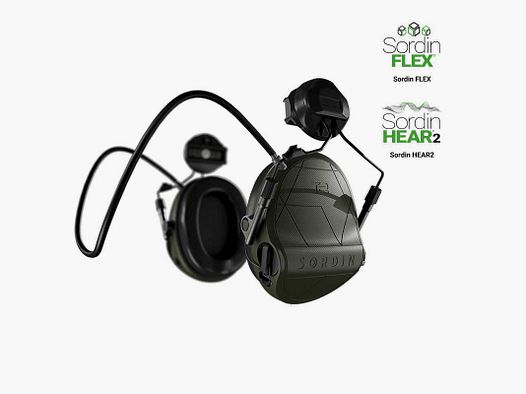 Sordin Supreme T2 earmuffs with active hearing protection, helmet-mounted – ARC, green cups, foam inserts 303006-30P
