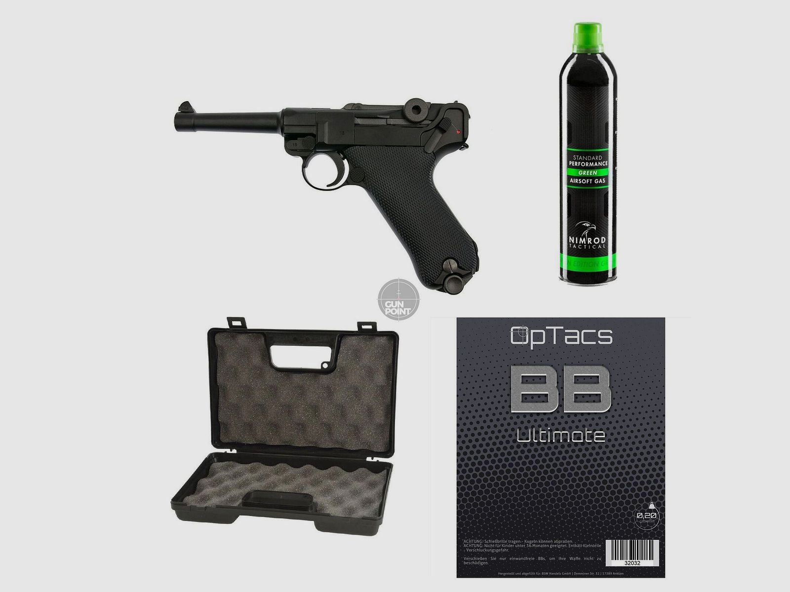 SET !!! Softair - Pistole - WE - P08 Full Metal GBB black - ab 18, ber 0,5 Joule