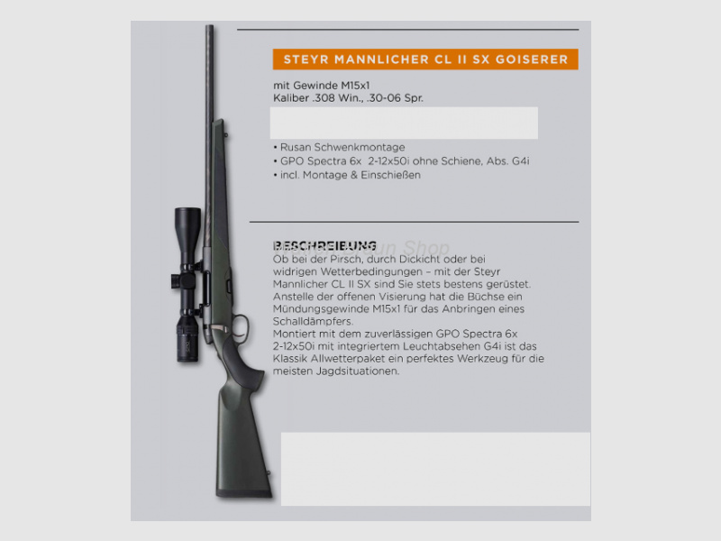MANNL. CL.II SX/KL ohne Visierung. Kal. 308 mit GPO 6x 6-12x50i+Rusan SWM