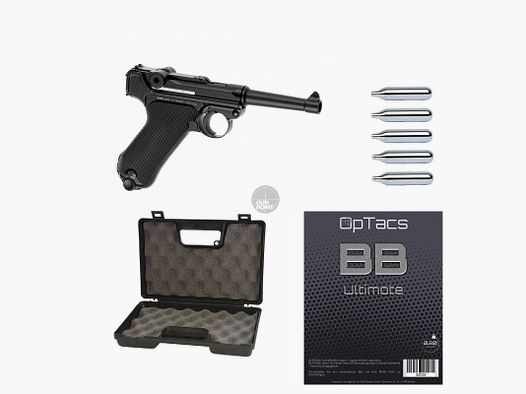 SET !!! Airsoft - Pistol - KWC - P08 Full Metal Co2 GBB - from 18, over 0.5 Joule