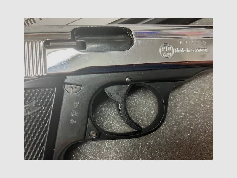 Walther PP chrome poli, calibre : 9 mm P.A.K., PTB n° 620, inutilisé
