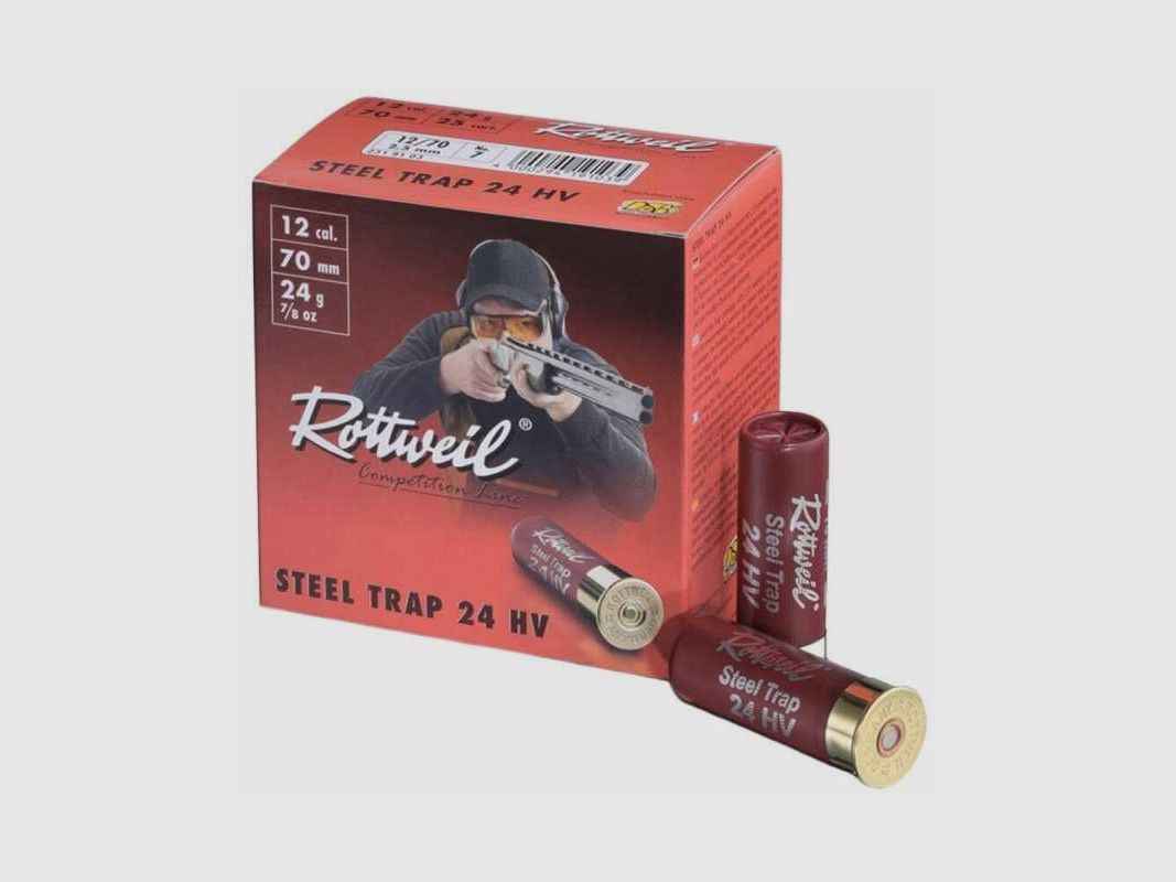 Rottweil Steel Trap HV 12/70 24g 2.5mm No. 7 shot cartridges