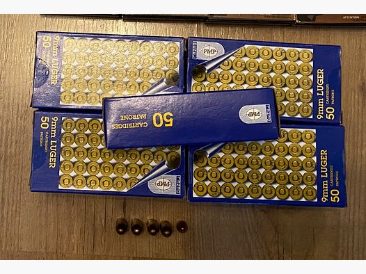 Selling 450 rounds of 9 mm Luger caliber from the manufacturer Denel PMP