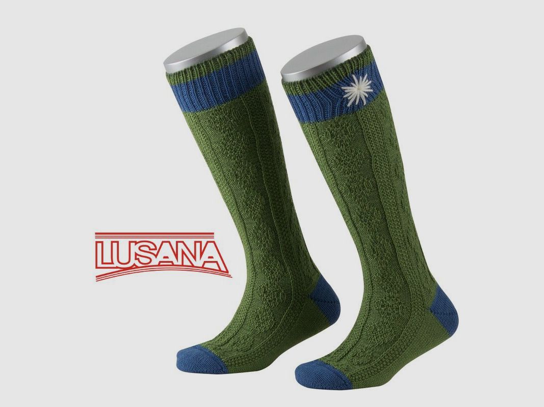 Lusana Kinder Trachtenstrumpf in Grün mit Edelweiss (3510)