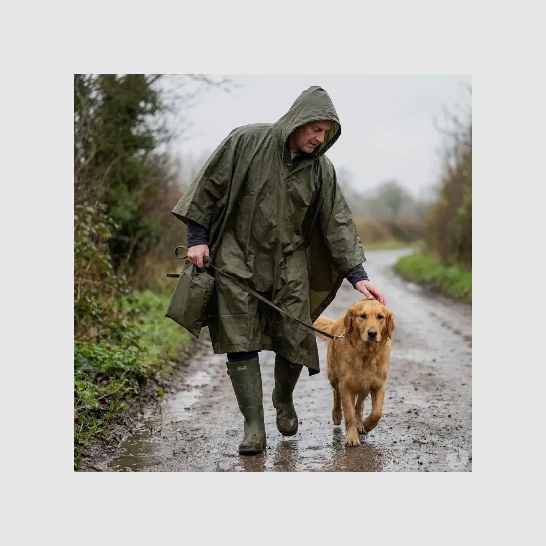 Wodoodporny poncho z powlekanego poliestru w kolorze khaki, rozmiar uniwersalny, zdjęcie 1 z 10