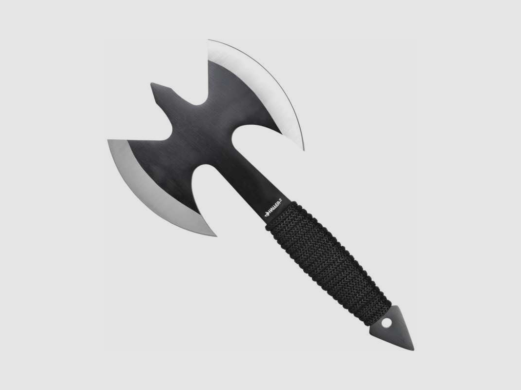 Wurfaxt Doppelaxt schwarz Griff mit Paracord