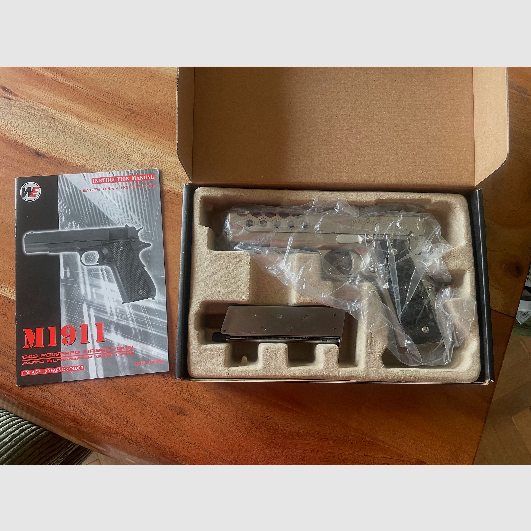 WE M1911 Hex Cut - GBB 6 mm, argent (pistolet AirSoft)