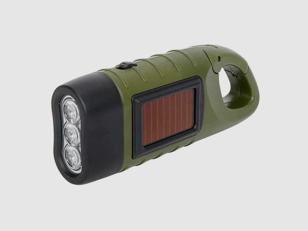 Flashlight with carabiner hook solar and dynamo, image 1 of 4