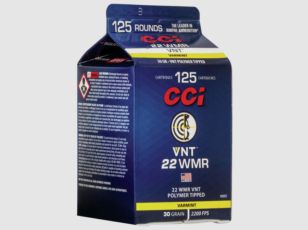 CCI VNT .22 WMR 30GR Polymer Tip 125 cartucce