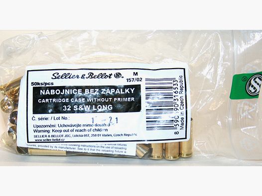 50 Stück S&B | Sellier&Bellot Wiederladehülsen S+B | .32 S&W LONG | Boxer ohne Zündhütchen V316532