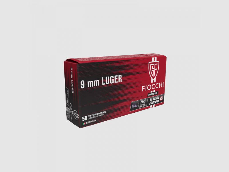 FIOCCHI 9MM LUGER FMJ - 115 GRS. / 7,45 G . - 50 KURZWAFFENPATRONEN