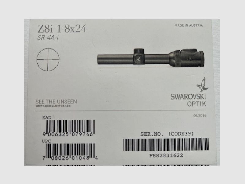 Swarovski Z8i 1-8x24 SR, 4A-I + TL