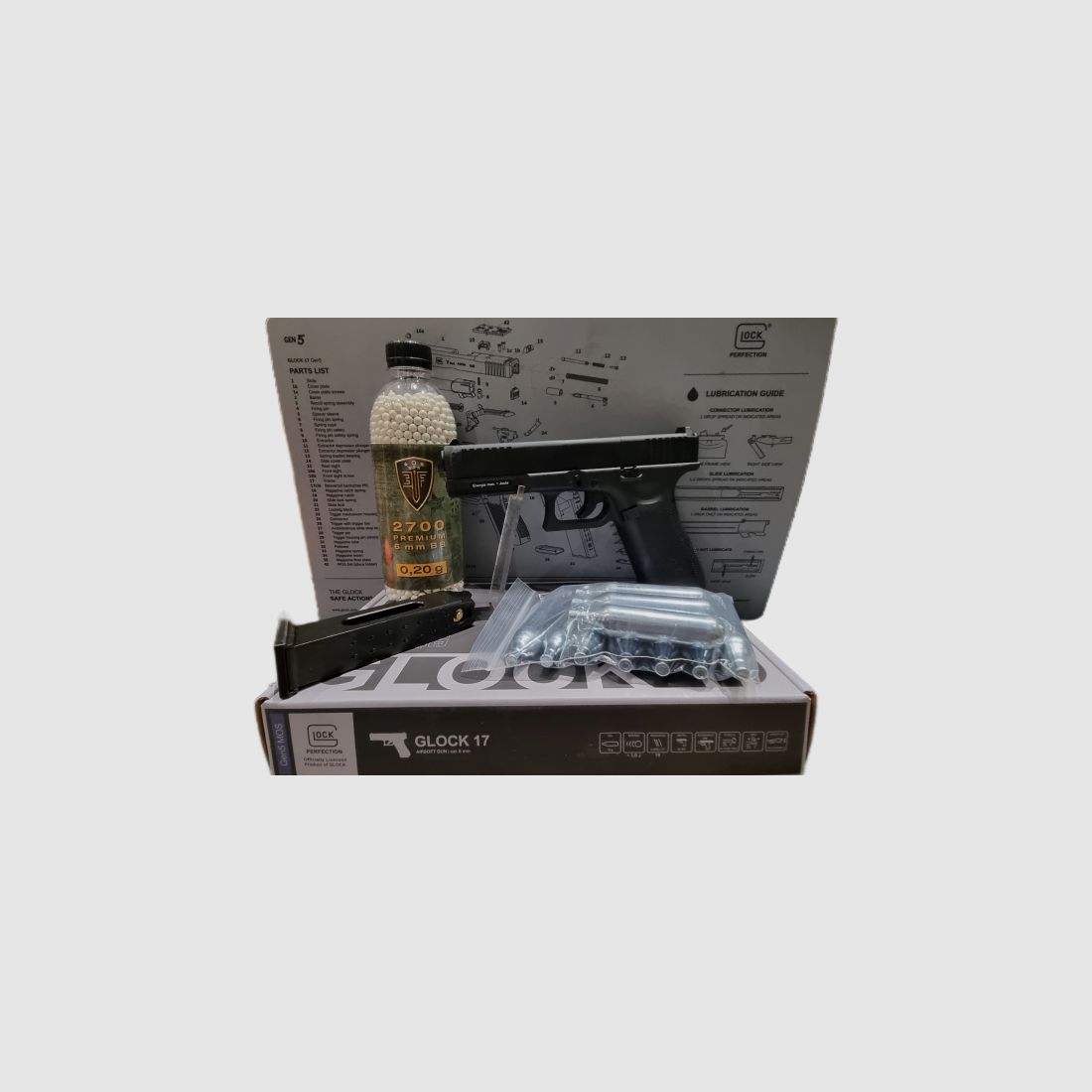 SPARSET GLOCK 17Gen5 6mm AIRSOFT + 12g CO2 + 2700 ELITE FORCE 0,2g BB