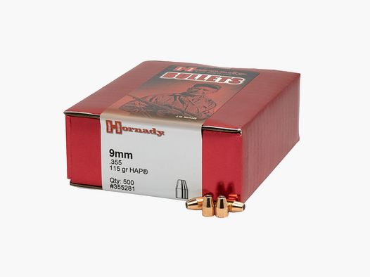 Hornady BULLETS 9MM/.355 115GR HAP – 500 Stk.