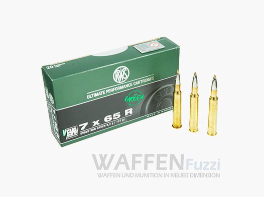 RWS rifle cartridges caliber 7x65R 127grs EVO GREEN