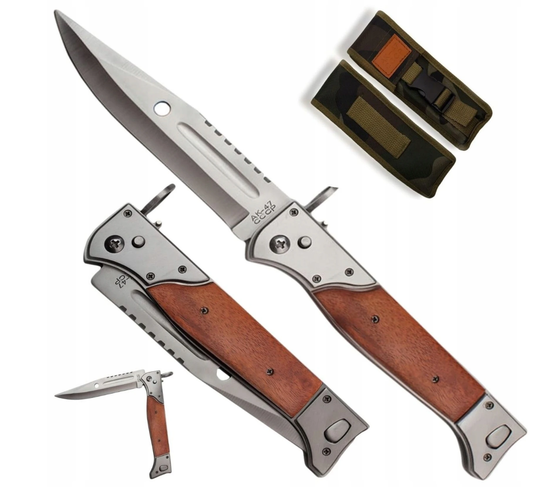Baïonnette à ressort BSH AK-47 34 cm – couteau pliant dans un étui de ceinture