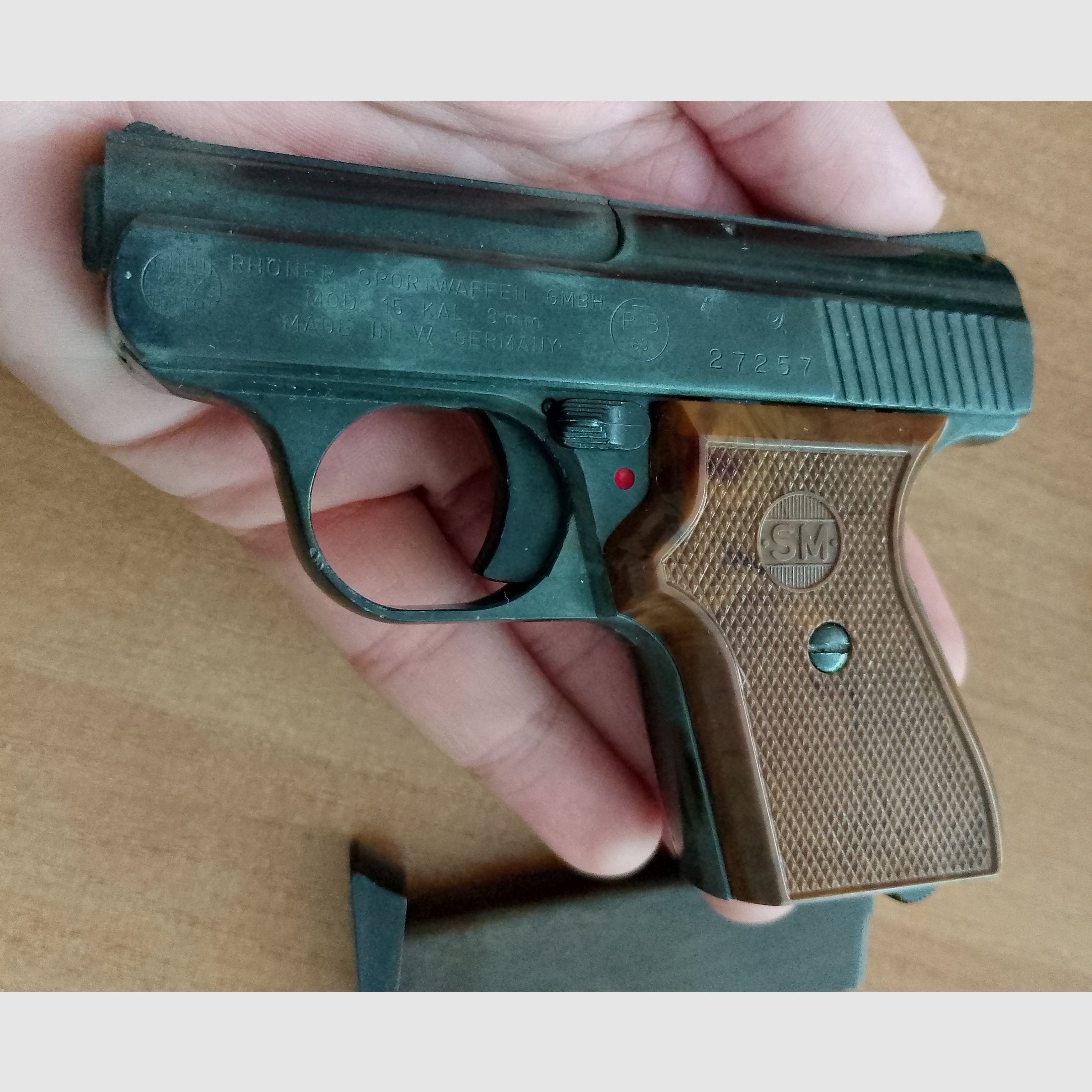 Alte Rhöner SM 15 Kal. 8 mm Knall im ersten PTB 83 mit Verpackung!
