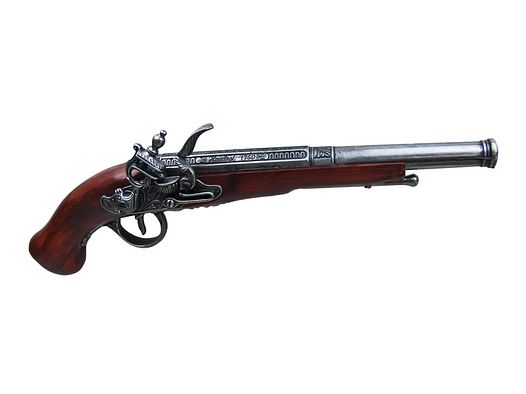 Deko- Steinschlosspistole Modell London Hadley 1760, voll beweglich, LĂ¤nge 38cm