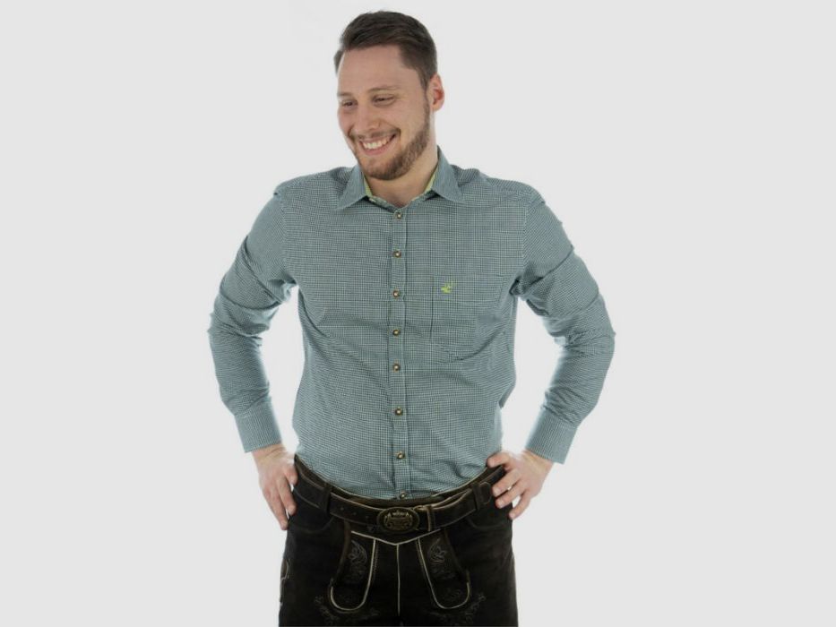 OS-Trachten H-Hemd Haifischkragen und Brusttasche mit Stick | dunkelgrün, Bild 7 von 10