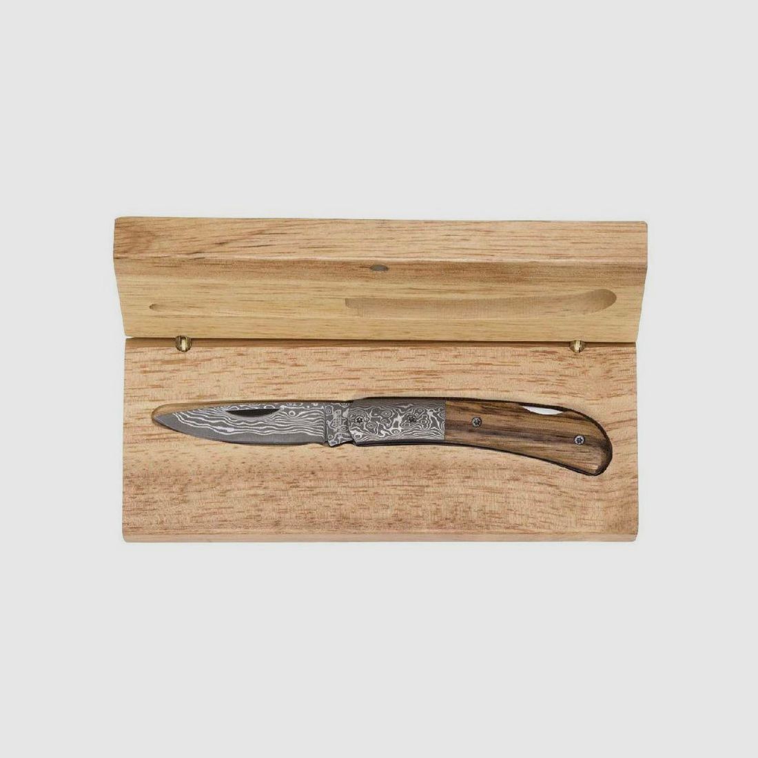 Damascus pocket knife with zebra wood handle