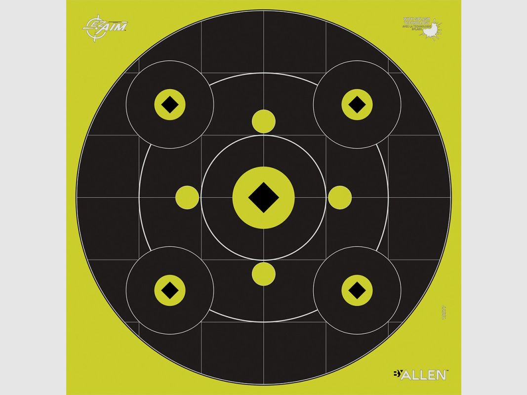 TARCZE STRZELECKIE EZ AIM SPLASH REACTIVE PAPER SHOOTING TARGET BULLSEYE SQUARE BLACK / CHARTREUSE 12-PACK, zdjęcie 2 z 5