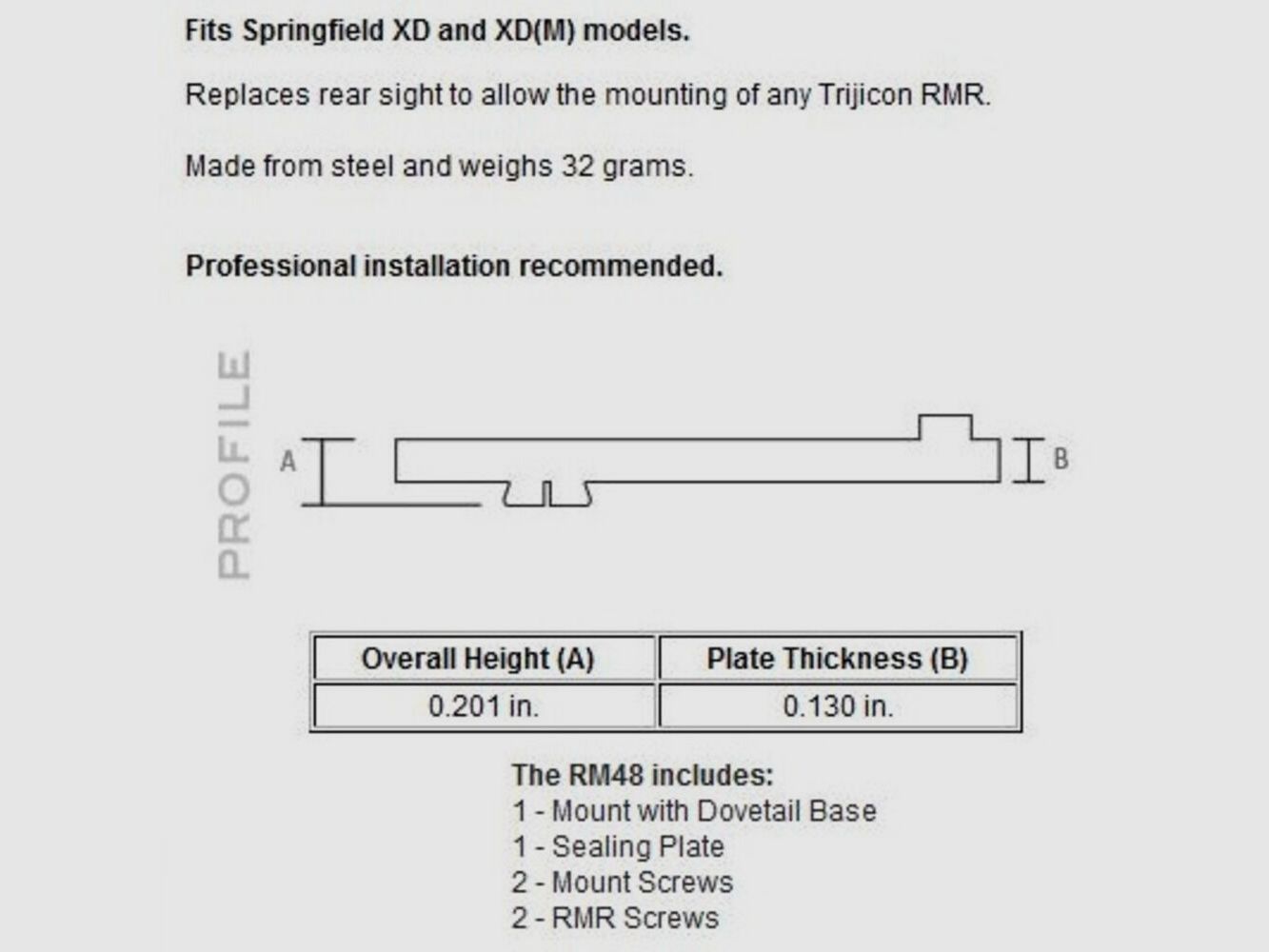Montage Trijicon RMR/SRO Springfield XD